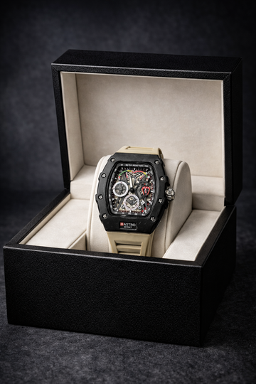 Gastro Sport Skeleton Luxury Watch for Men – Waterproof Tonneau Dial with Rubber Strap