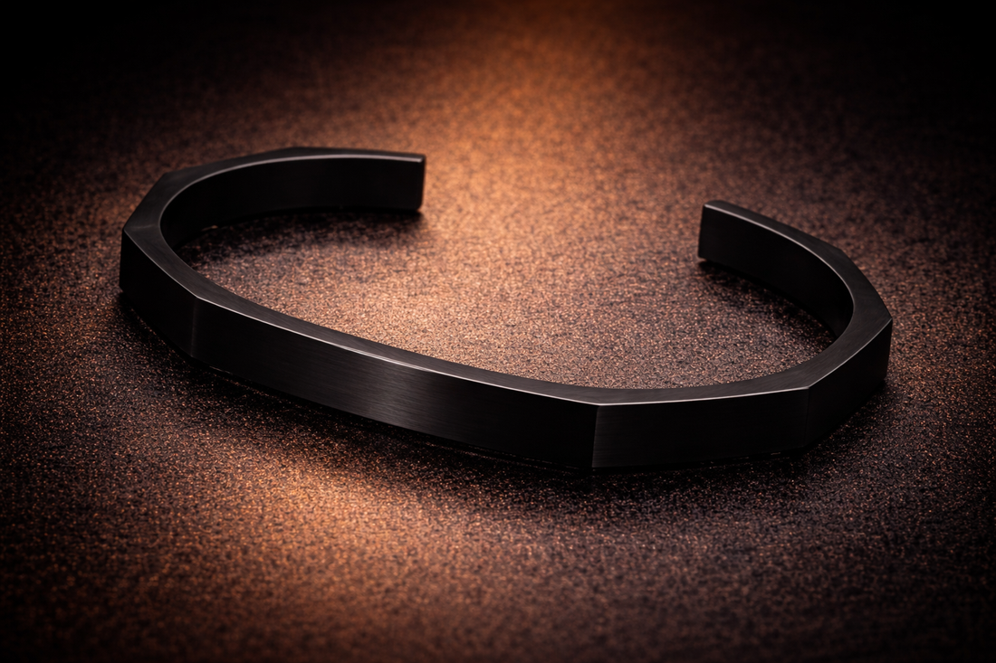 Modern Hexagonal Matte Black Cuff Bracelet