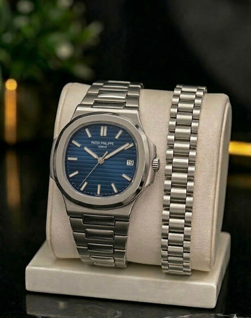 New Patek Philippe Nautilus Style Stainless Steel Watch Black Sunray Dial (40mm) + free bracelet