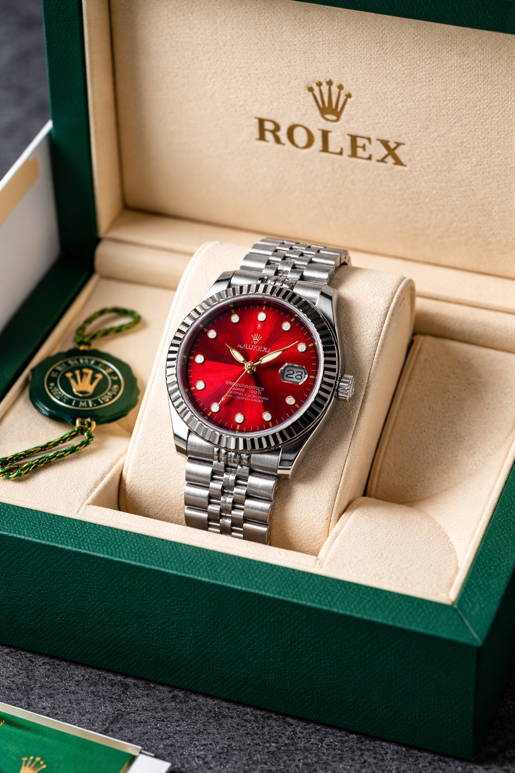 Rolex Datejust 36 or 41 with Red /Silver Vignette Diamond Dial+ bracelet free ￼